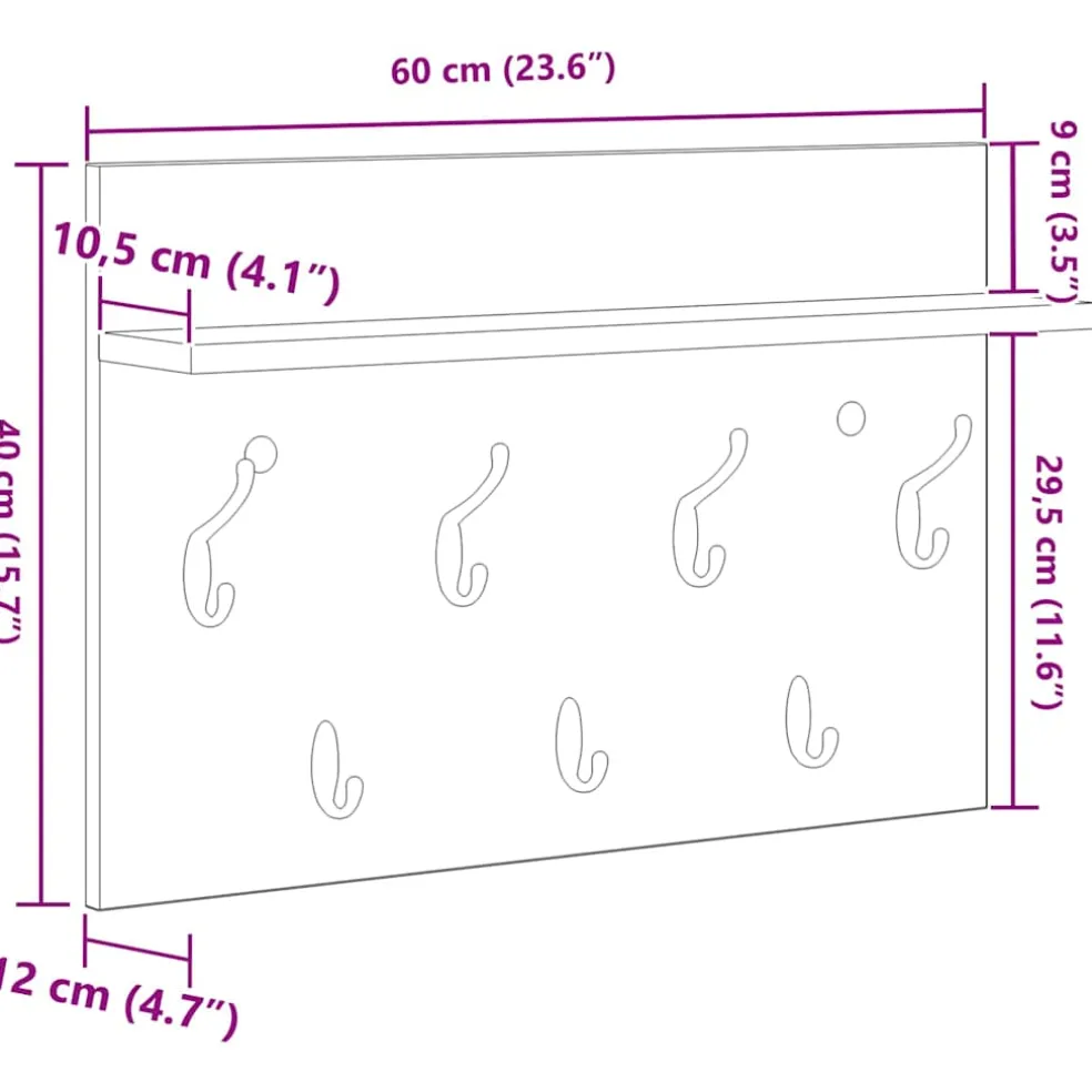 vidaXL Wandgemonteerde kapstok Muurmontage Wit 60 x 40 x 12 cm