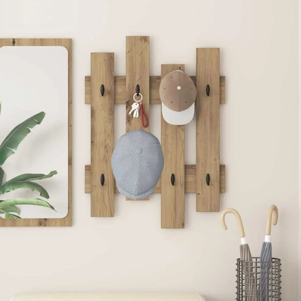vidaXL Wandgemonteerde kapstok Muurmontage Artisan Eiken Bewerkt hout