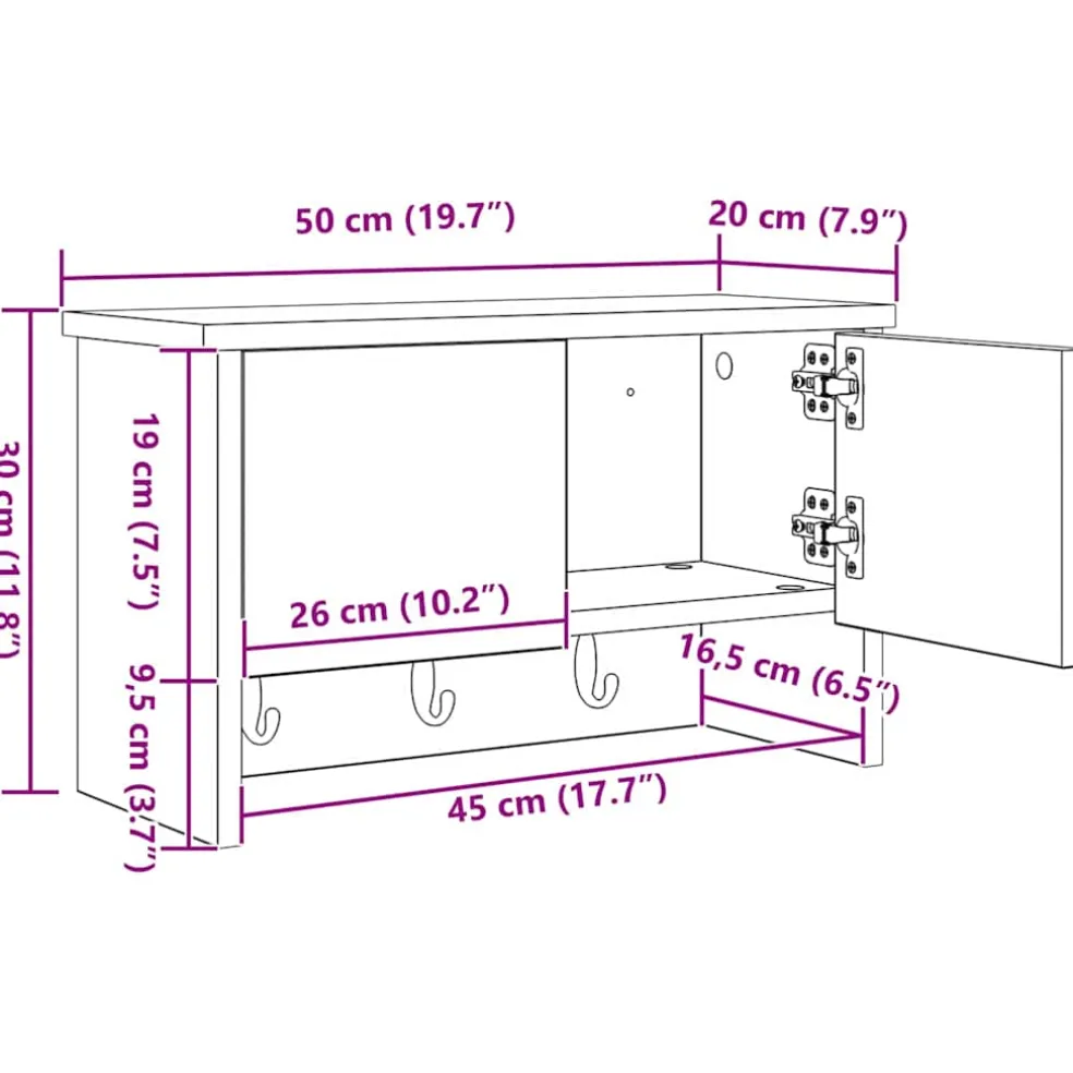 vidaXL Wandgemonteerde kapstok Muurmontage Wit 50 x 20 x 30 cm