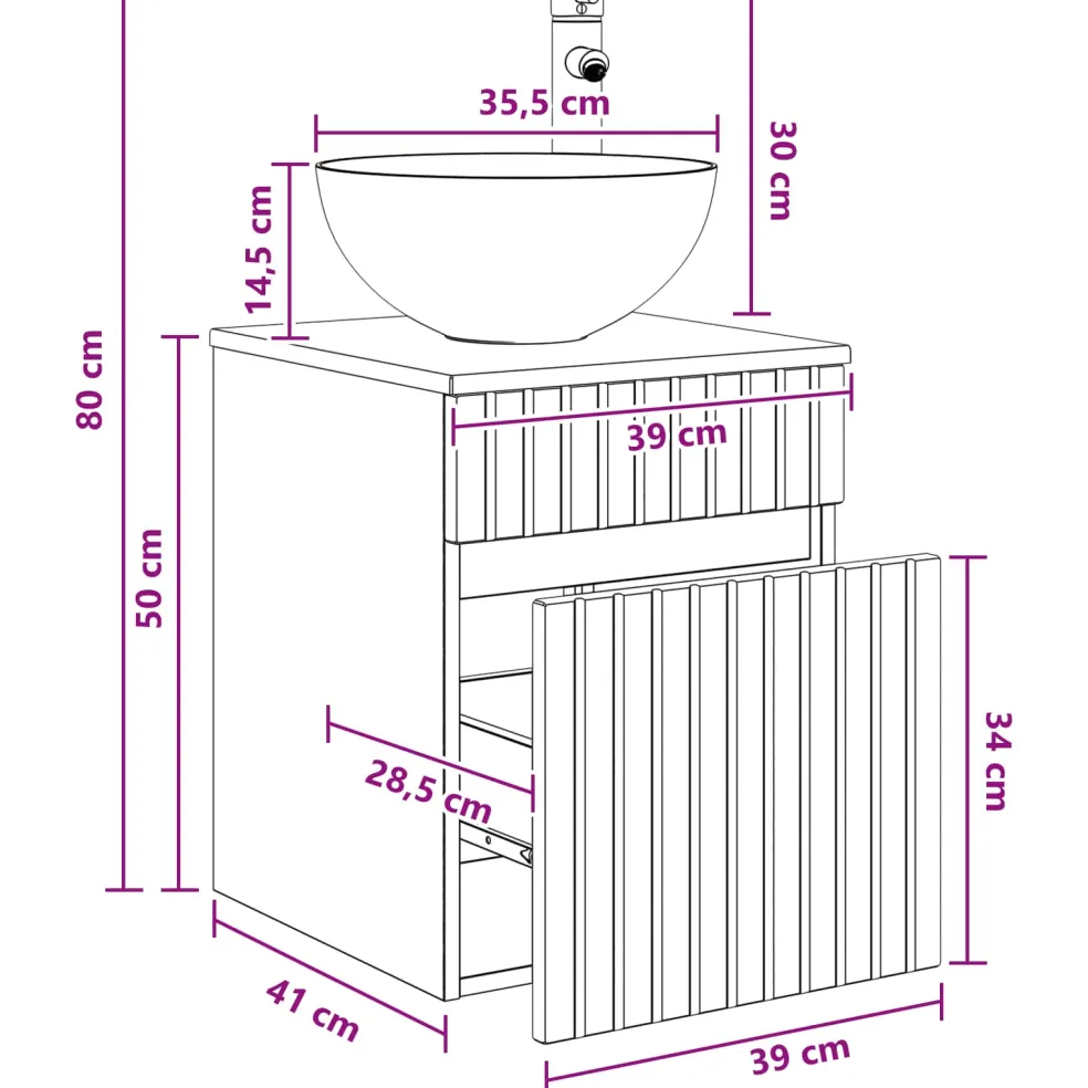 vidaXL Wandgemonteerde wastafelmeubel Sonoma Eiken 39 x 41 x 64,5 cm