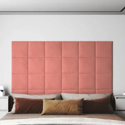 vidaXL Wandhoofdbord 12 st Roze Fluweel