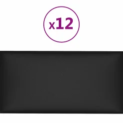 vidaXL Wandhoofdbord 12 st 30 x 15 cm Zwart Stof