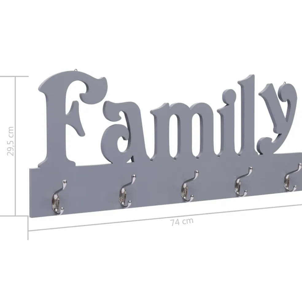 vidaXL Wandkapstok FAMILY 74x29,5 cm grijs
