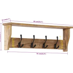 vidaXL Wandkapstok met 4 haken massief mangohout