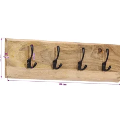 vidaXL Wandkapstok met 4 haken massief mangohout