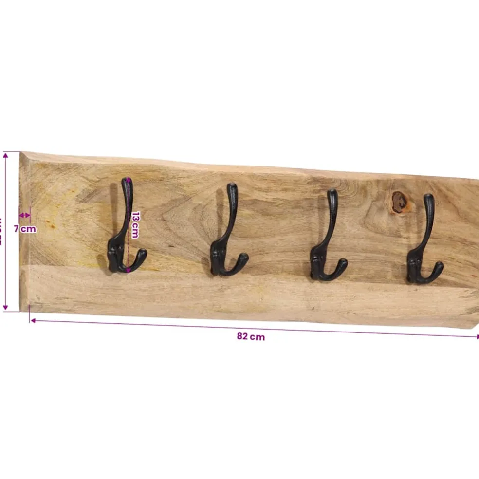 vidaXL Wandkapstok met 4 haken massief mangohout