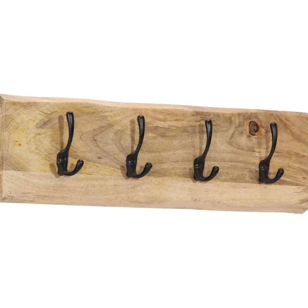 vidaXL Wandkapstok met 4 haken massief mangohout