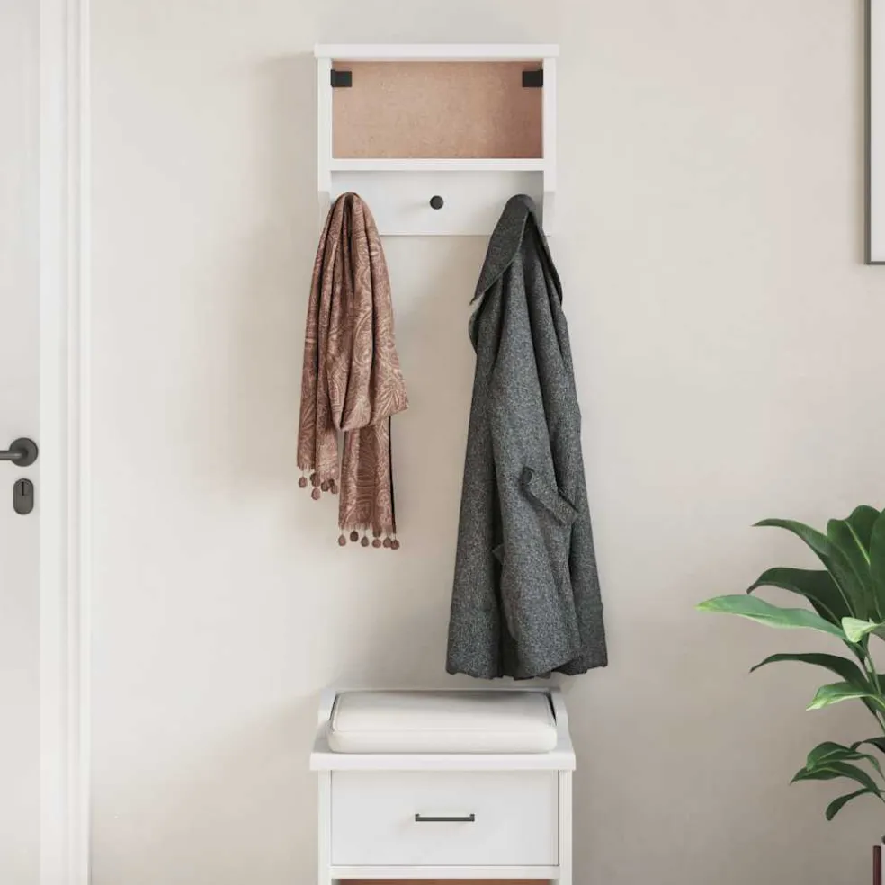 vidaXL Wandkapstok SANDNES wit 45x12x35 cm massief grenenhout