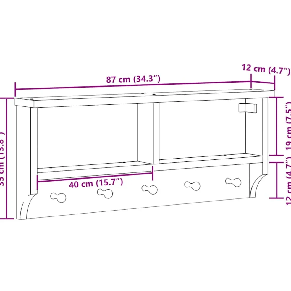 vidaXL Wandkapstok SANDNES 87x12x35 cm massief grenenhout