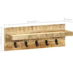 vidaXL Wandkapstok 60x15x20 cm massief ruw mangohout
