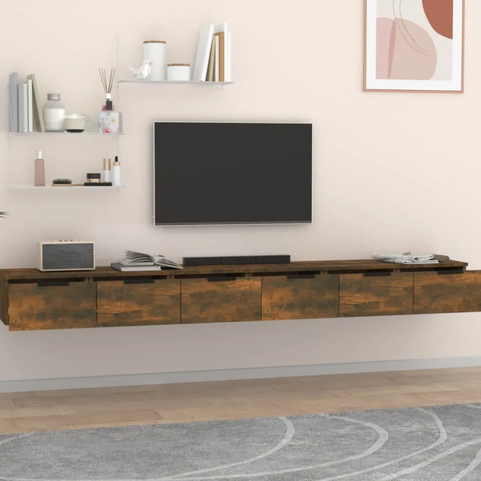 vidaXL Wandkasten 2 st 102x30x20 bewerkt hout gerookt eikenkleurig