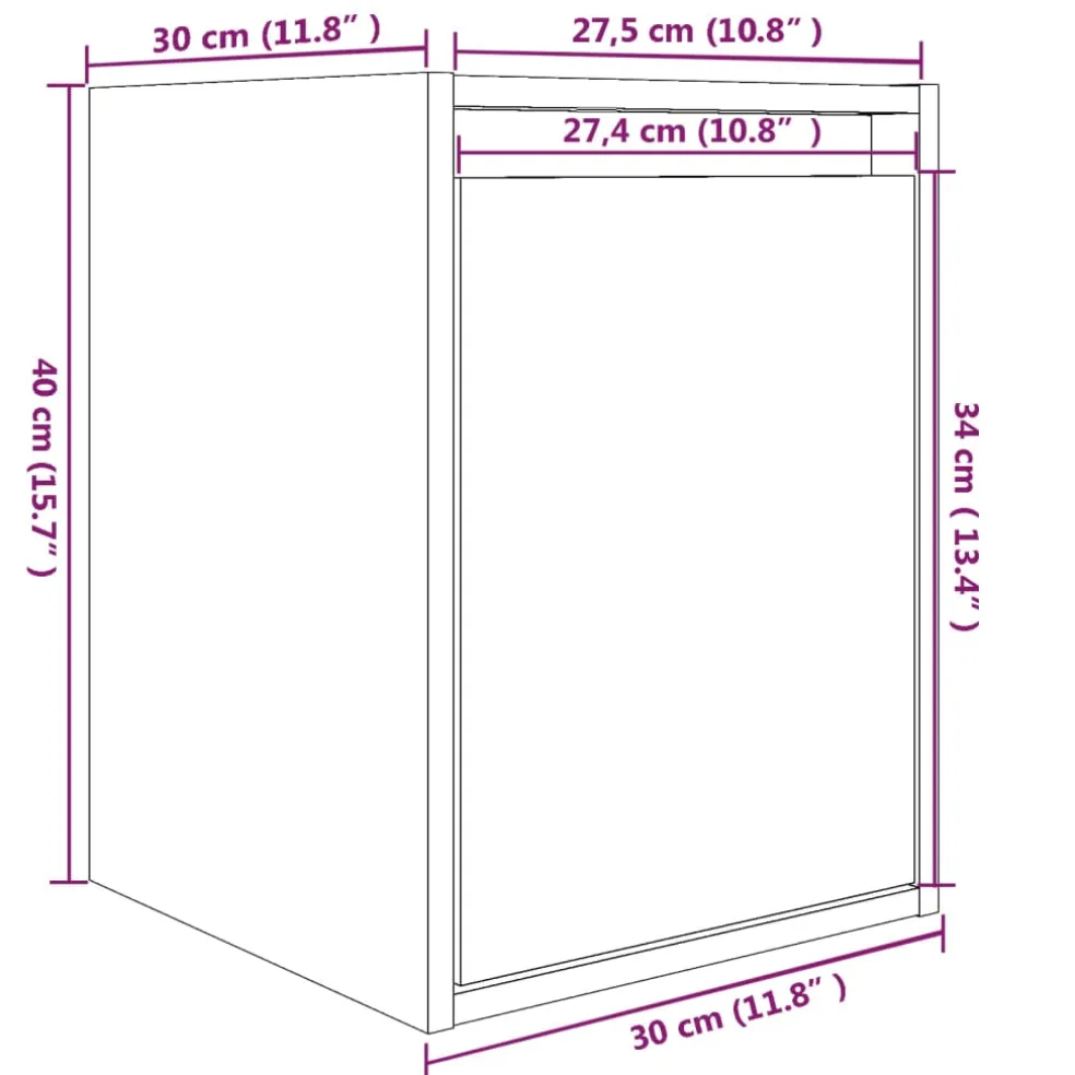 vidaXL Wandkasten 2 st 30x30x40 cm massief grenenhout grijs