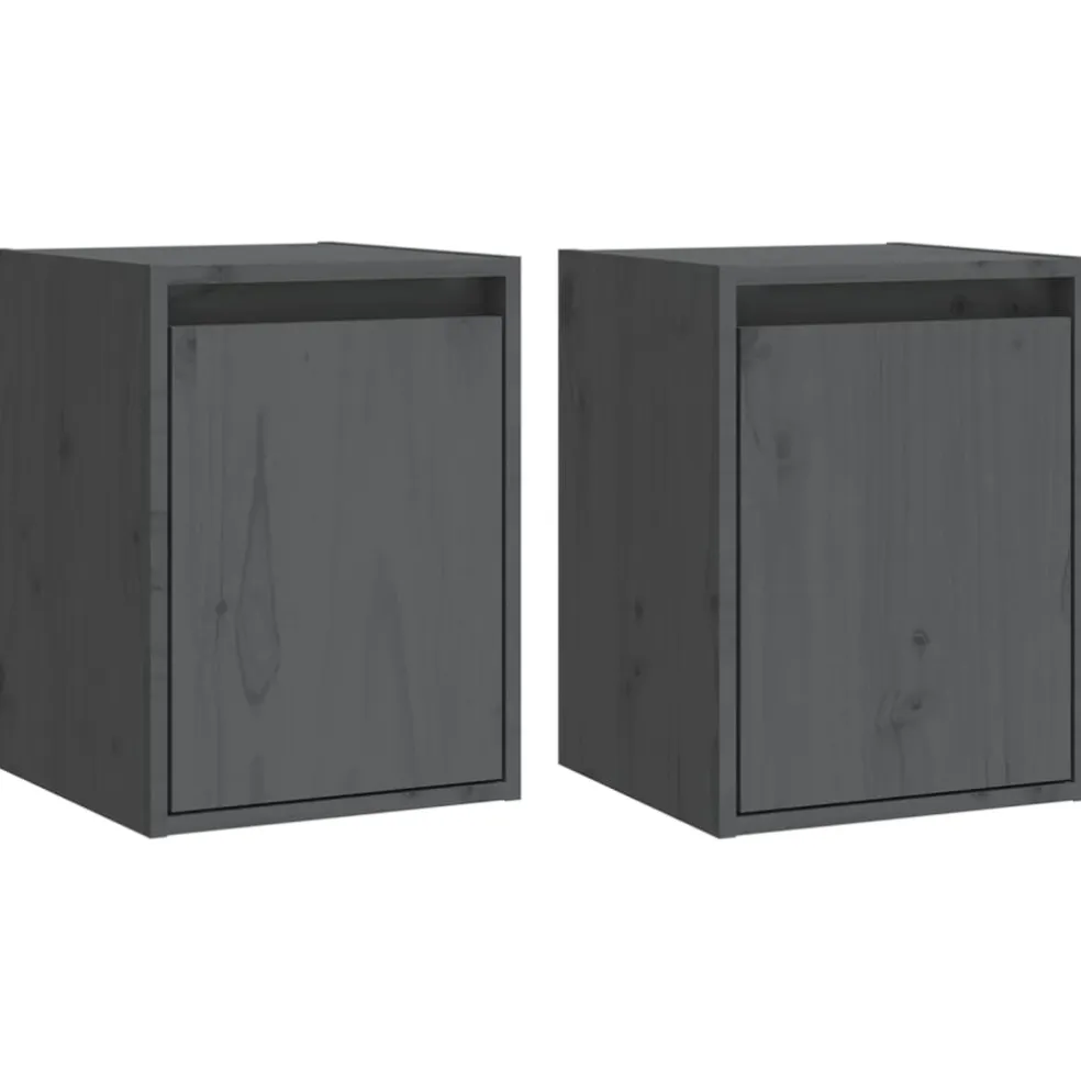 vidaXL Wandkasten 2 st 30x30x40 cm massief grenenhout grijs