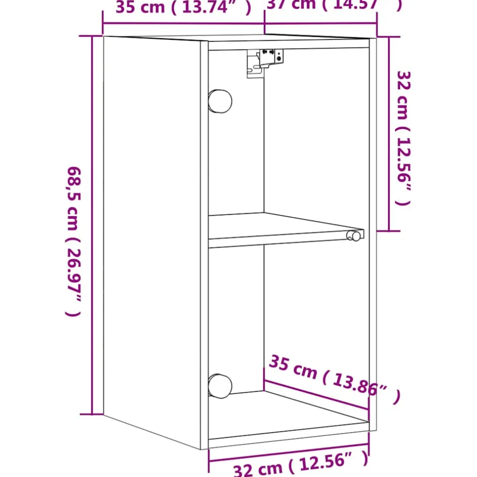 vidaXL Wandkast met glazen deuren 35x37x68,5 cm wit