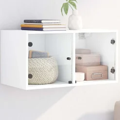 vidaXL Wandkast met glazen deuren 68,5x37x35 cm wit