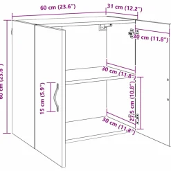 vidaXL Wandkast 60 x 31 x 60 cm Bewerkt hout Zwart Eiken