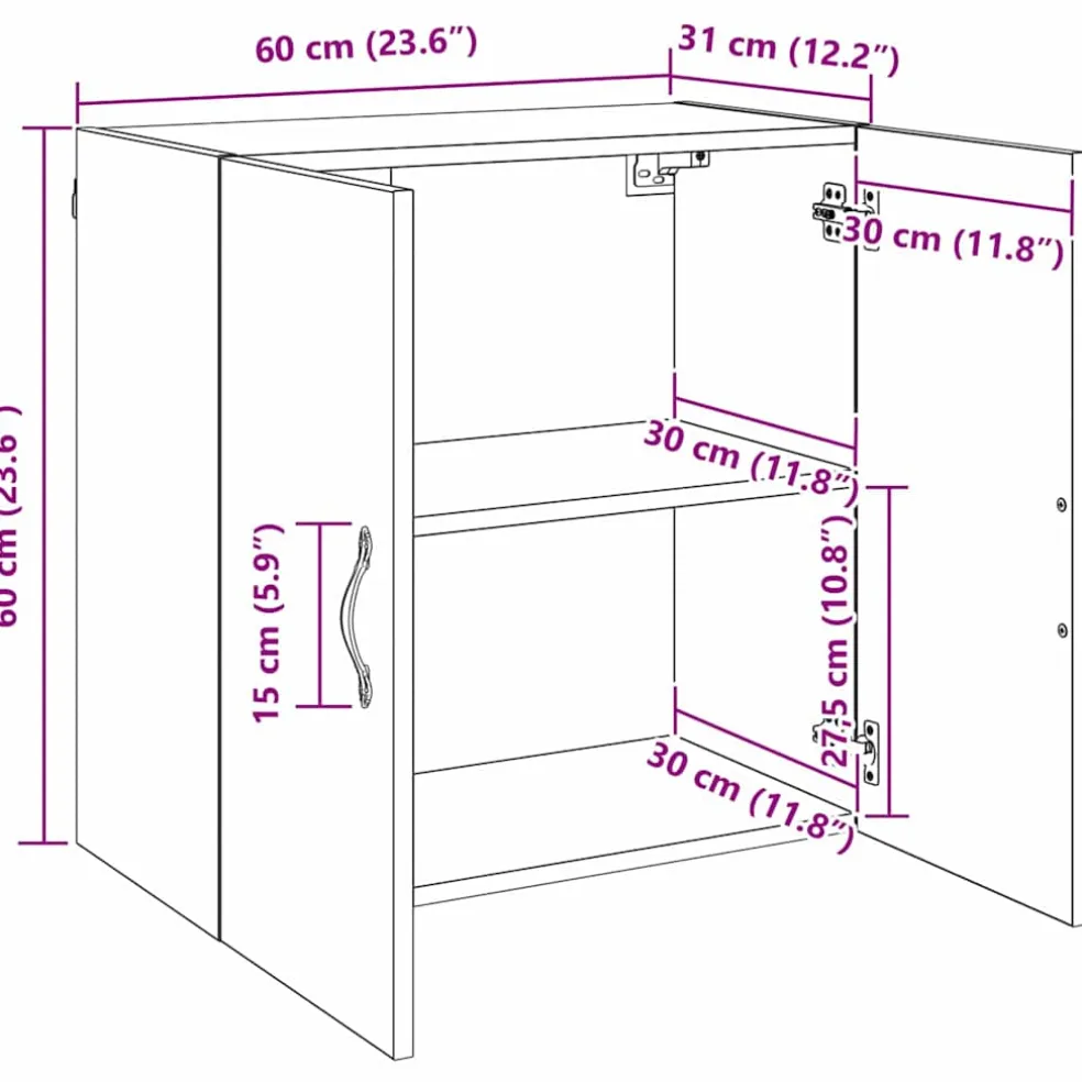 vidaXL Wandkast 60 x 31 x 60 cm Bewerkt hout Zwart Eiken