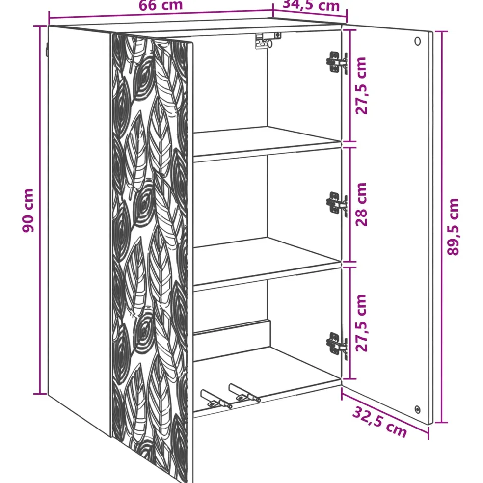 vidaXL Wandkast 66 x 34,5 x 90 cm Bewerkt hout Hoogglans Wit