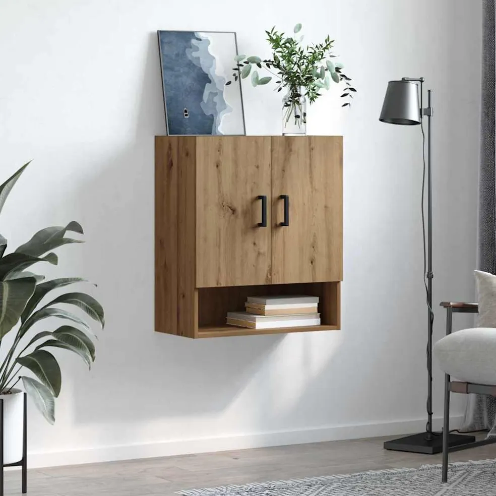 vidaXL Wandkast 60 x 31 x 70 cm Bewerkt hout artisanaal eikenkleurig