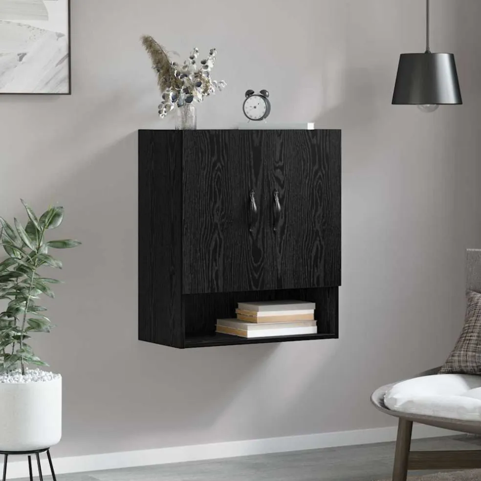 vidaXL Wandkast 60 x 31 x 70 cm Bewerkt hout Zwart Eiken