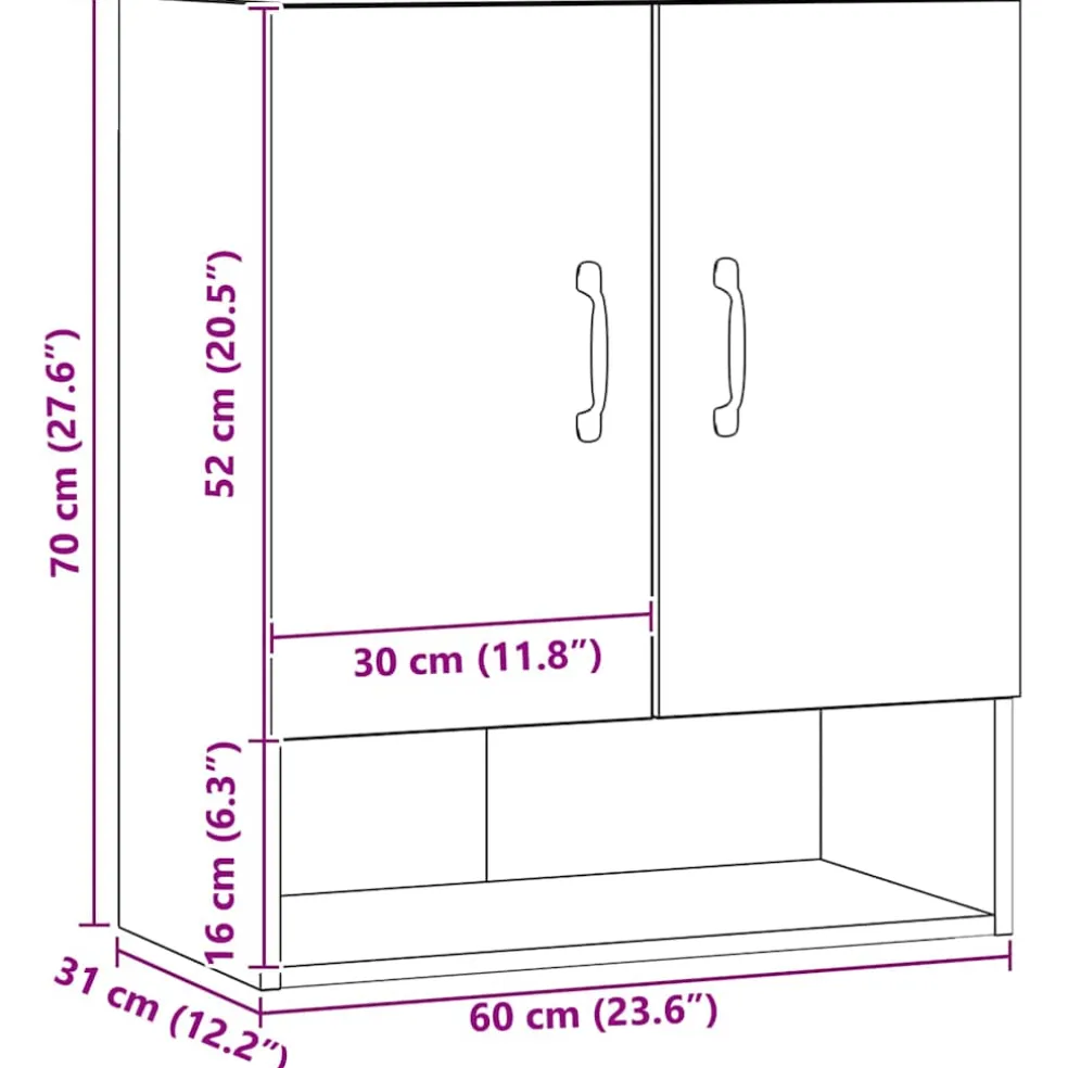 vidaXL Wandkast 60x31x70 cm bewerkt hout artisanaal eikenkleur