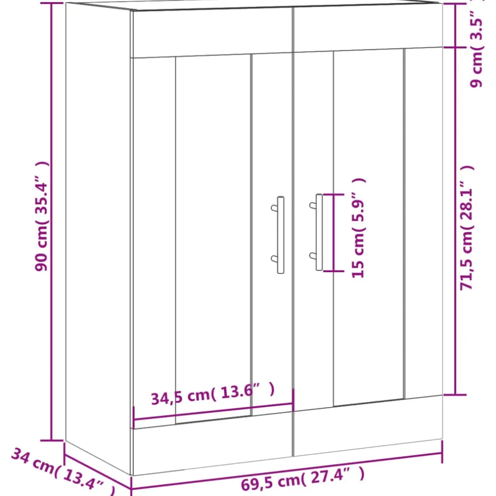 vidaXL Wandkast 69,5x34x90 cm bewerkt hout betongrijs