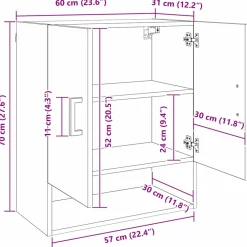 vidaXL Wandkast 60 x 31 x 70 cm Bewerkt hout Zwart eiken