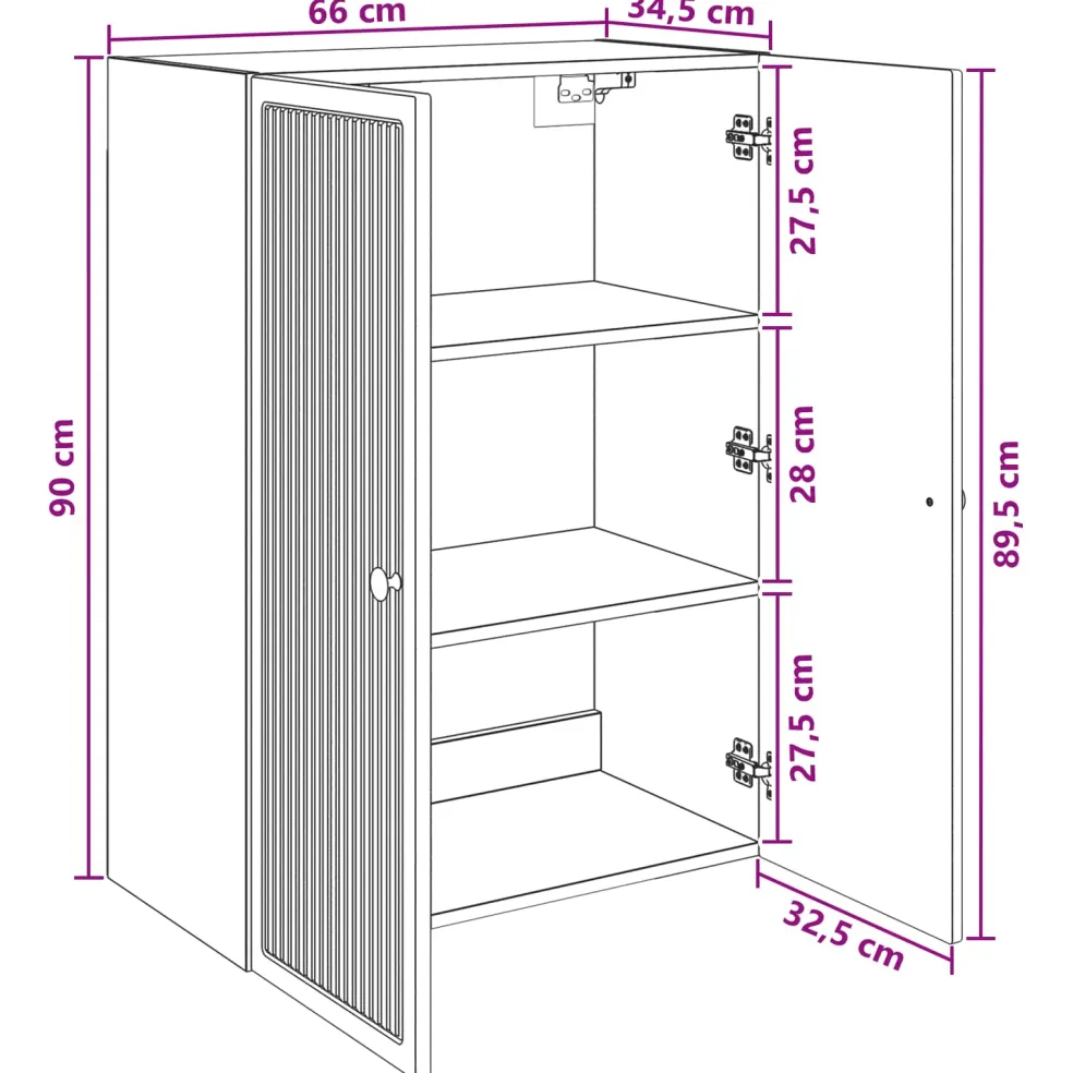 vidaXL Wandkast Zwart 66 x 34,5 x 90 cm Bewerkt hout