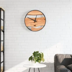 vidaXL Wandklok Ø35 cm ijzer en olijfhout bruin