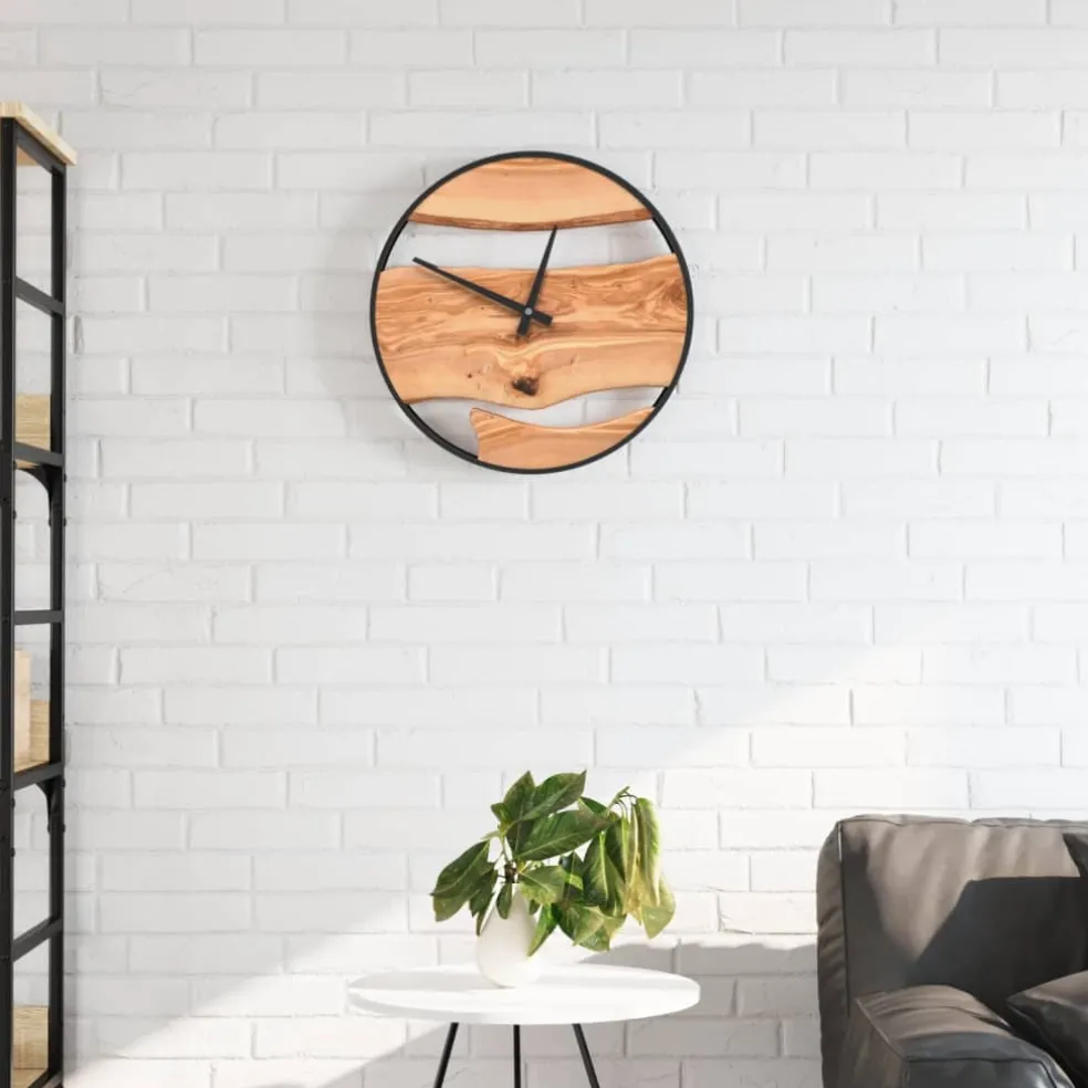 vidaXL Wandklok Ø35 cm ijzer en olijfhout bruin
