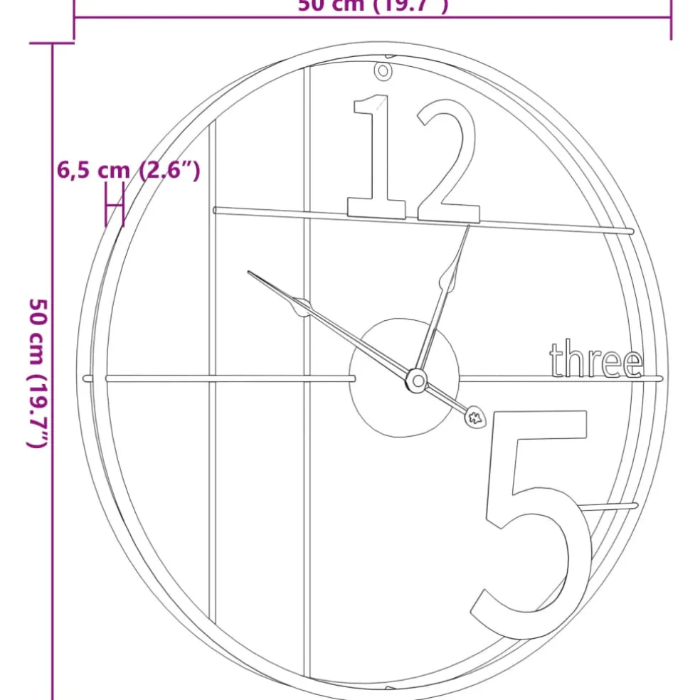 vidaXL Wandklok Ø50 cm ijzer zwart