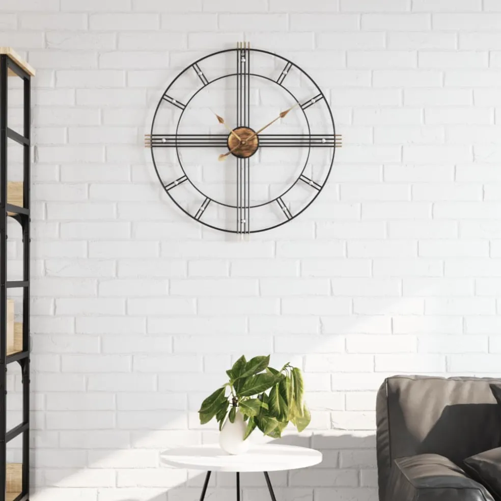 vidaXL Wandklok Ø60 cm ijzer zwart