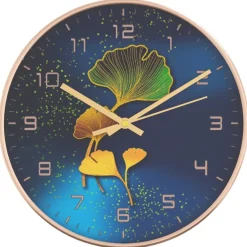 vidaXL Wandklok Ø29,5 cm polystyreen en glas goudkleurig en blauw