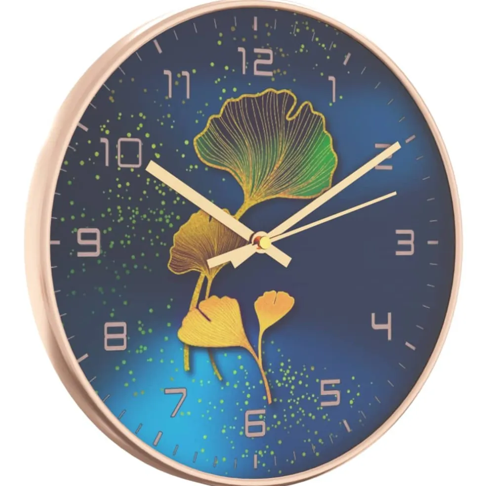 vidaXL Wandklok Ø29,5 cm polystyreen en glas goudkleurig en blauw