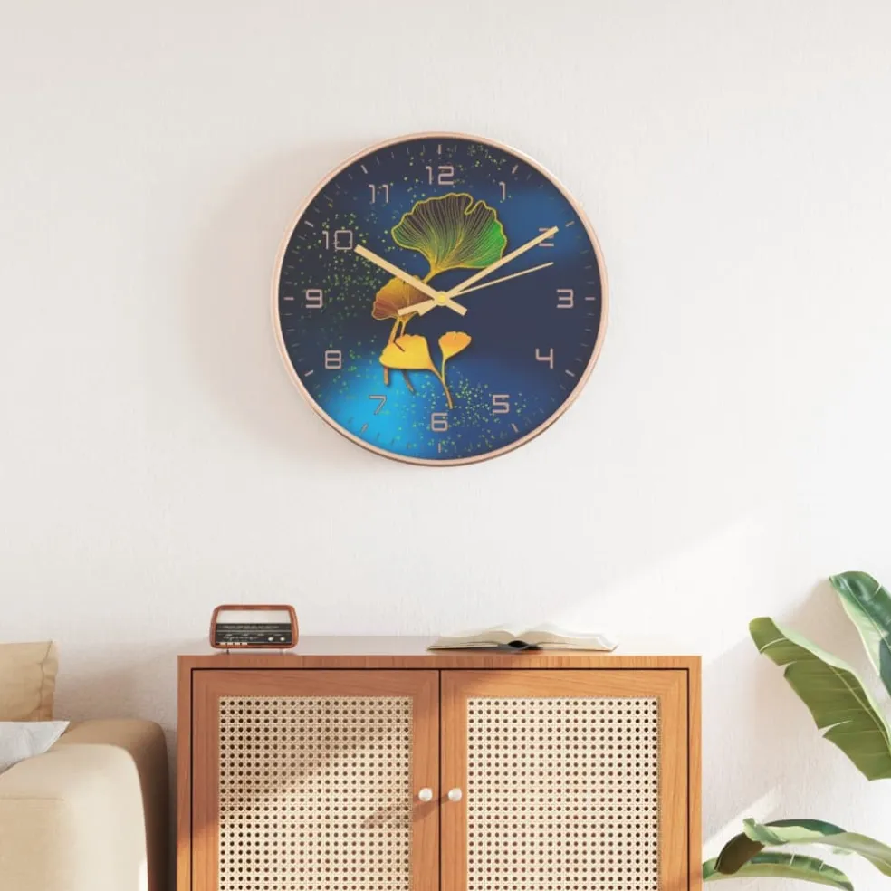 vidaXL Wandklok Ø29,5 cm polystyreen en glas goudkleurig en blauw