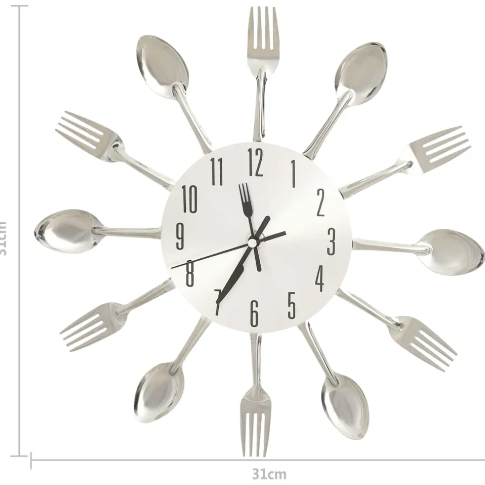 vidaXL Wandklok lepel-en-vork 31 cm aluminium zilverkleurig