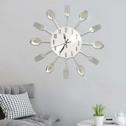 vidaXL Wandklok lepel-en-vork 31 cm aluminium zilverkleurig