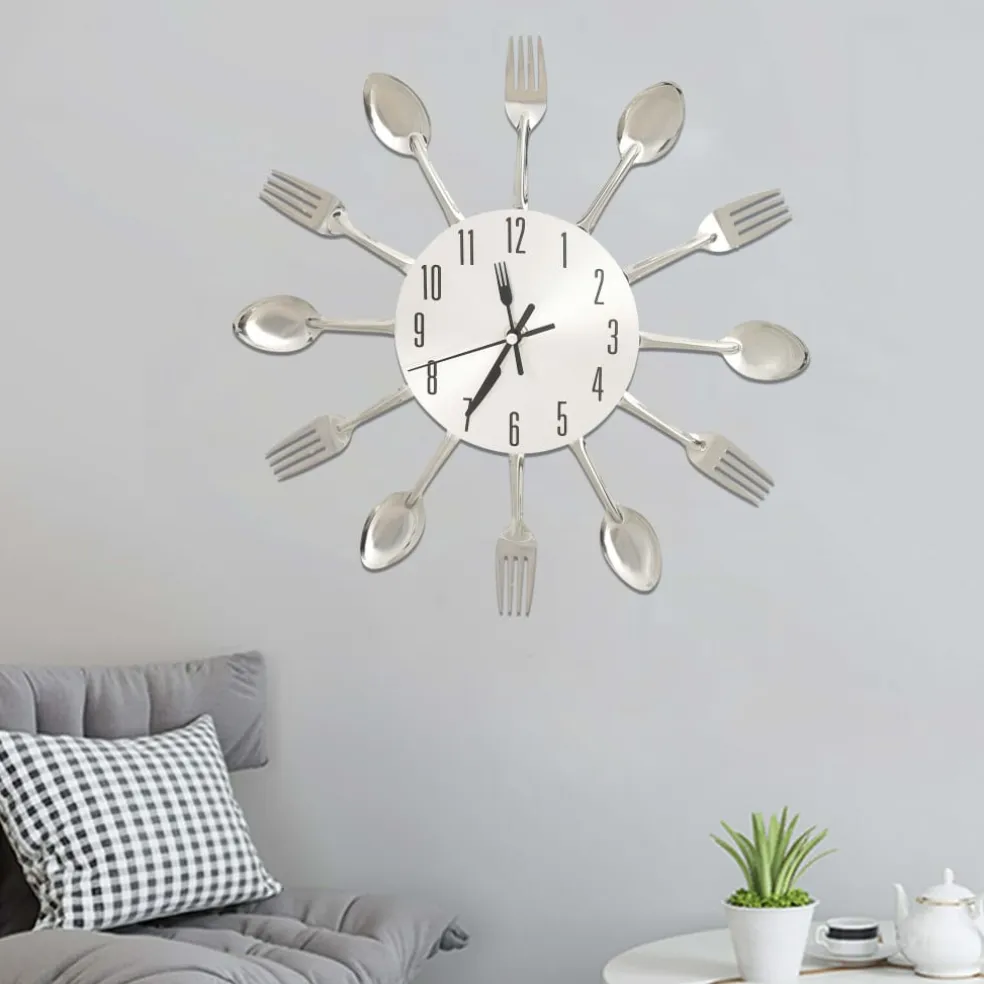 vidaXL Wandklok lepel-en-vork 31 cm aluminium zilverkleurig