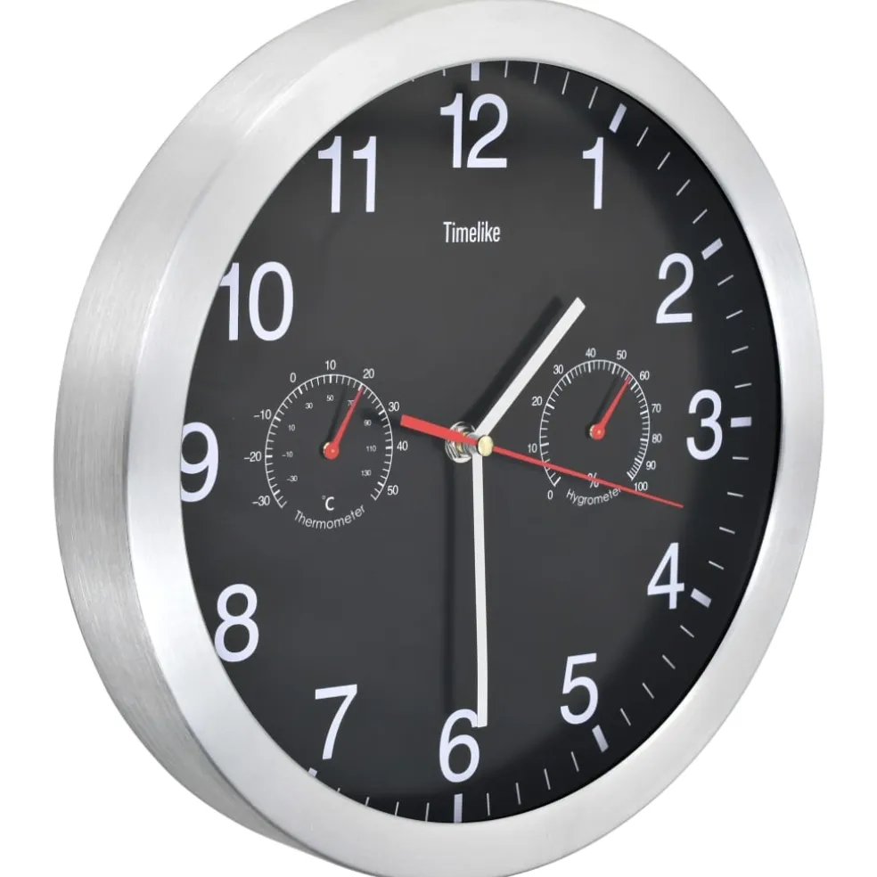 vidaXL Wandklok met quartz-mechanisme hygrometer thermometer 30 cm zwart
