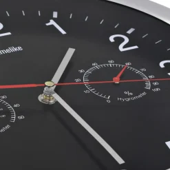 vidaXL Wandklok met quartz-mechanisme hygrometer thermometer 30 cm zwart