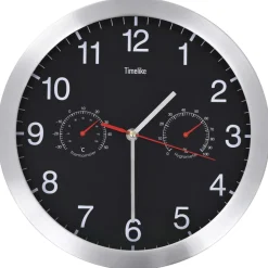 vidaXL Wandklok met quartz-mechanisme hygrometer thermometer 30 cm zwart