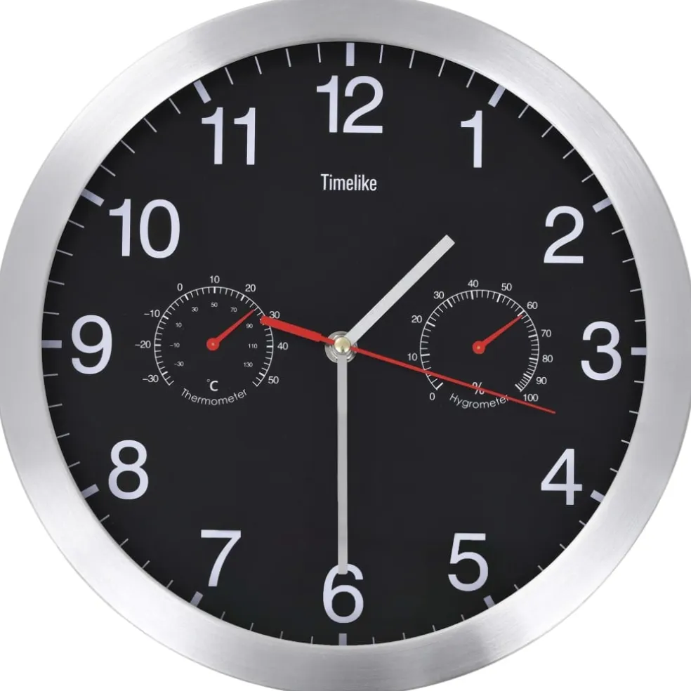 vidaXL Wandklok met quartz-mechanisme hygrometer thermometer 30 cm zwart