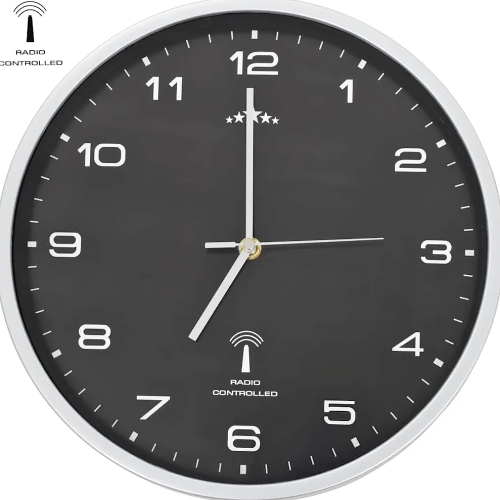 vidaXL Wandklok met quartz uurwerk radiogestuurd 31 cm zwart
