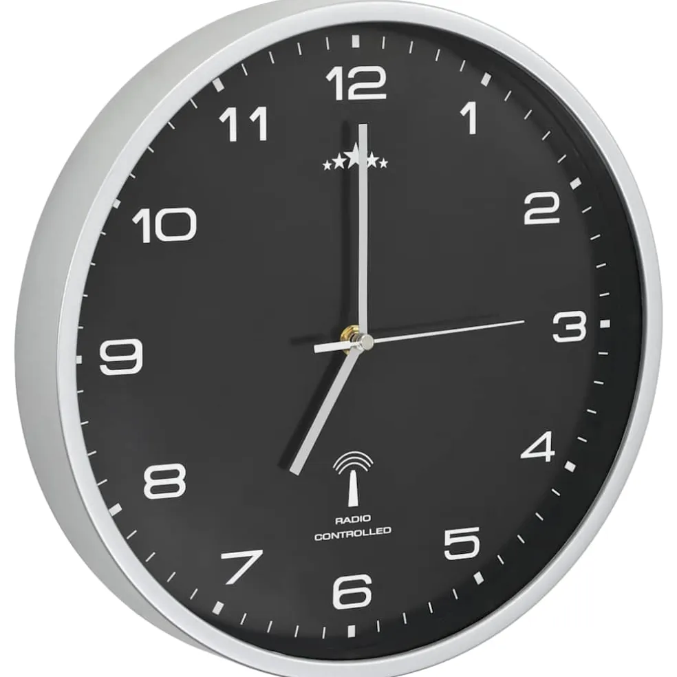vidaXL Wandklok met quartz uurwerk radiogestuurd 31 cm zwart