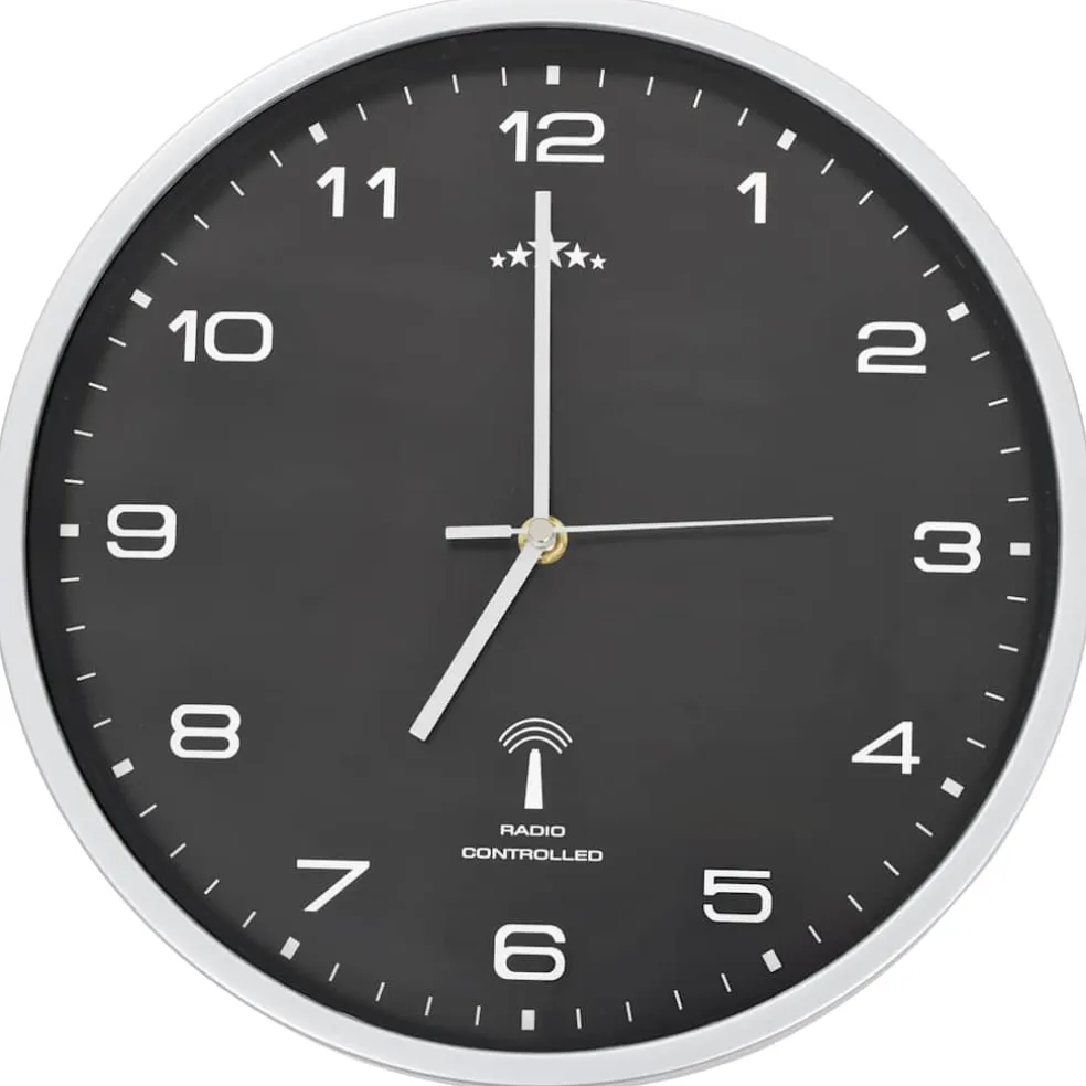 vidaXL Wandklok met quartz uurwerk radiogestuurd 31 cm zwart