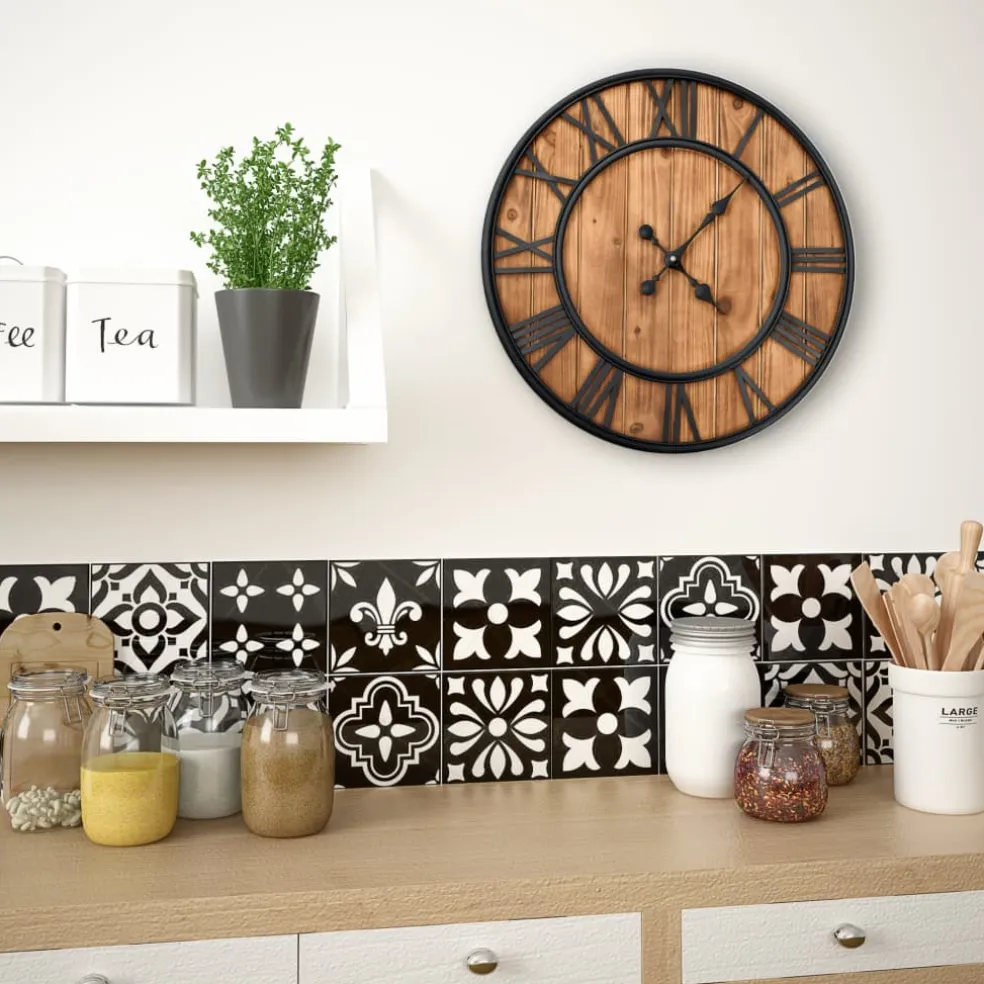 vidaXL Wandklok vintage-stijl quartz-mechanisme XXL 60 cm hout metaal