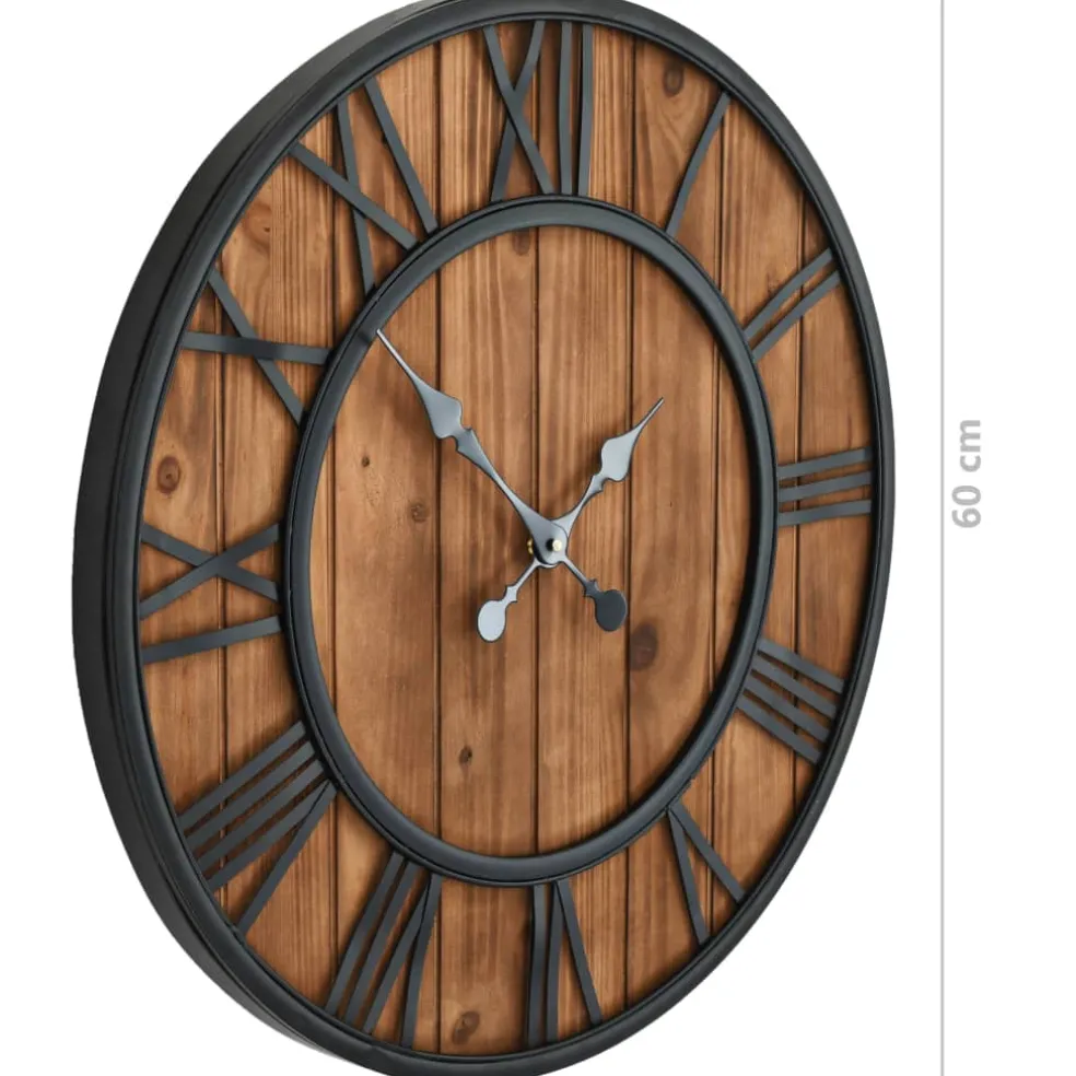 vidaXL Wandklok vintage-stijl quartz-mechanisme XXL 60 cm hout metaal