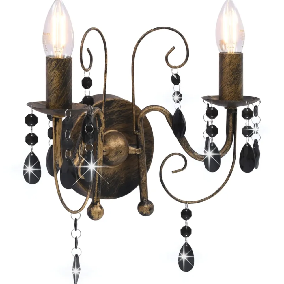 vidaXL Wandlamp met kralen 2xE14 antiekzwart