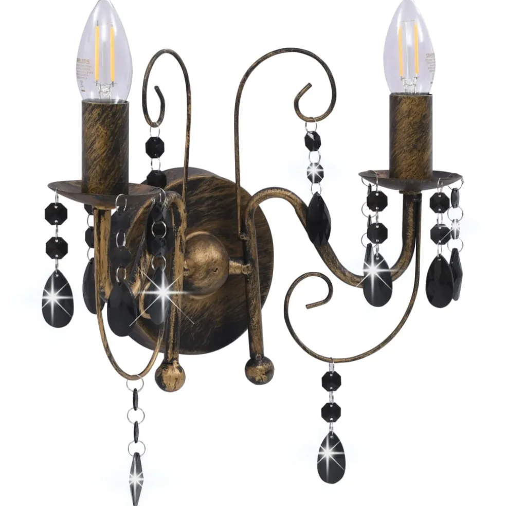 vidaXL Wandlamp met kralen 2xE14 antiekzwart
