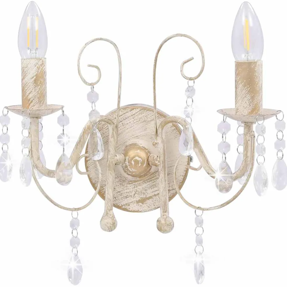 vidaXL Wandlamp met kralen 2xE14 antiekwit